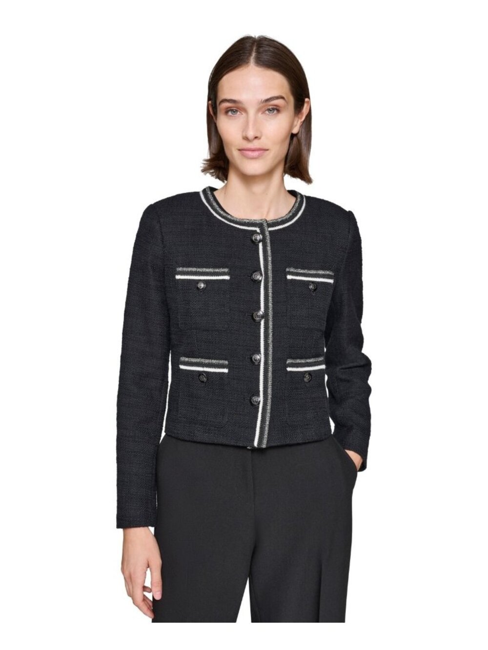 Karl Lagerfeld Women's Contrast-Trim Five-Button pocket Jacket Black Size 8 $189